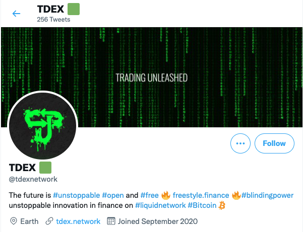 TDEX Twitter page